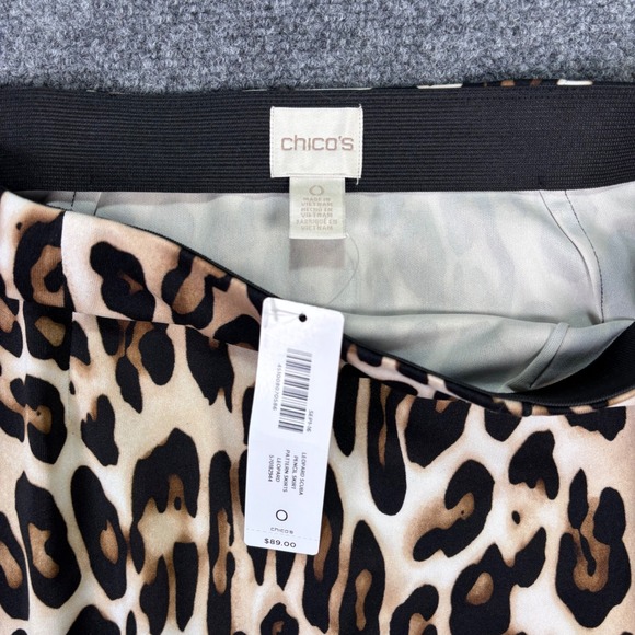 Chico's Leopard Scuba Pencil Skirt Women Size 0 Tan Brown Animal Print NWT - Picture 4 of 8